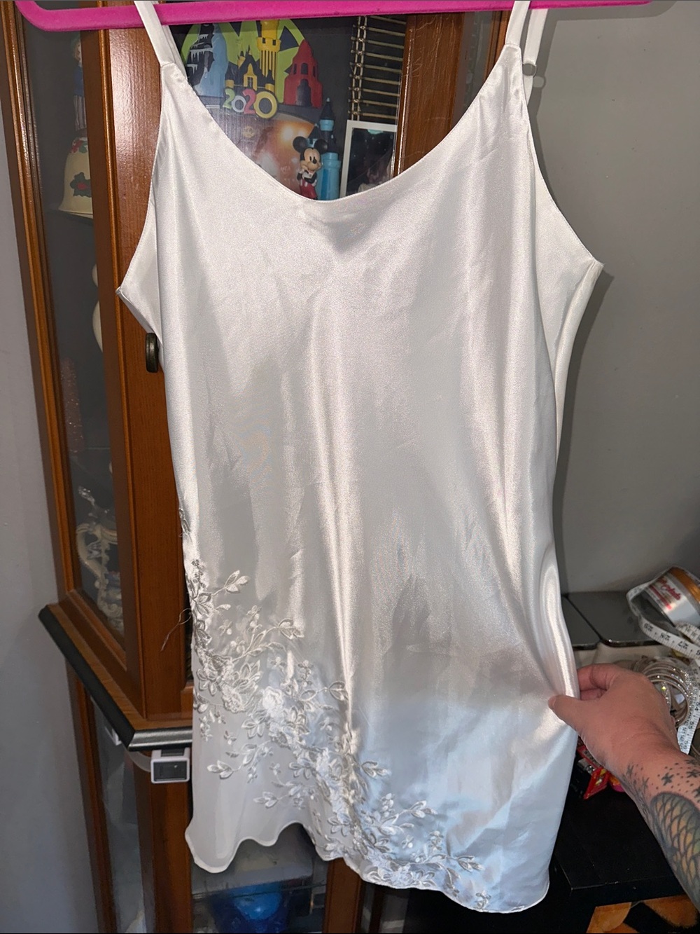 Intimo White Satin Slip with Floral Embroidery